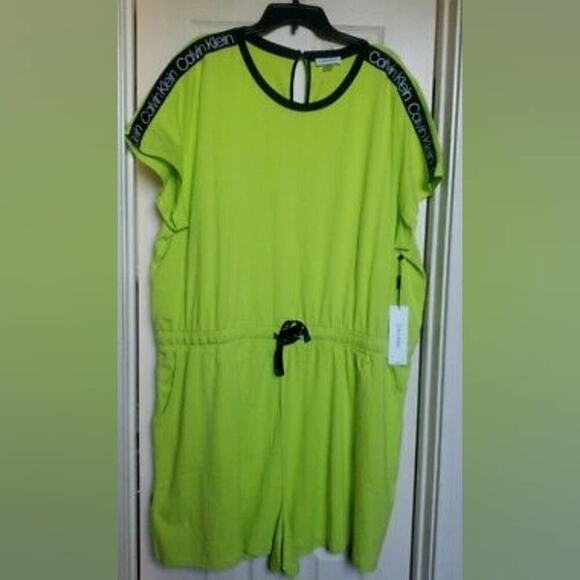 Calvin Klein Women's Shoulder LOGO Shorts ROMPER Lime Lime Green plus size 2X 3X - Picture 4 of 13